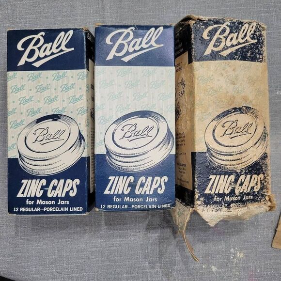 Vintage Ball zinc caps porcelain lined 36 total with boxes - Picture 1 of 7